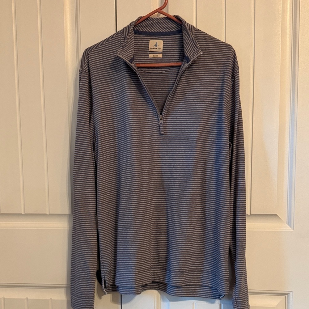 johnnie-O Men's Blue/Gray Med
"Hangin Out" Harvell Quarter-Zip Striped Pullover - Picture 4 of 12